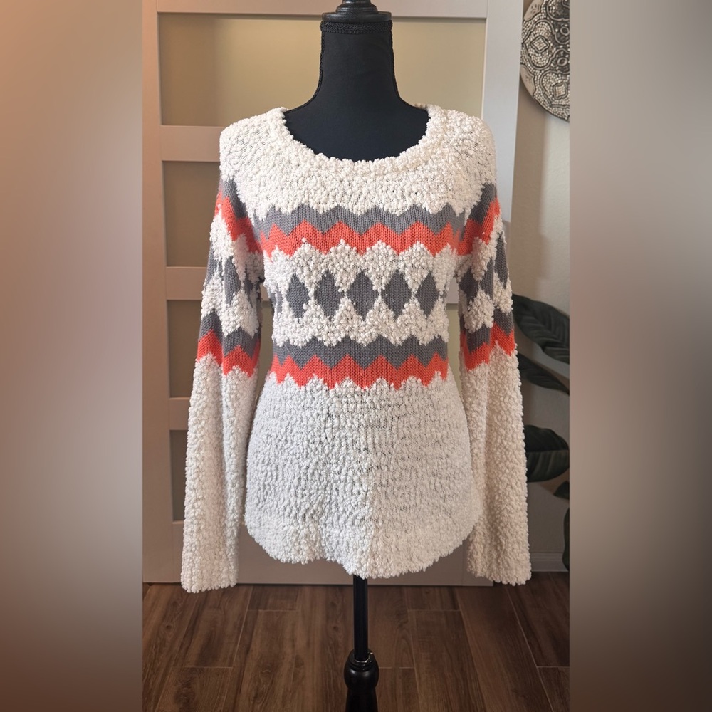 Arizona Jean Company Chevron Knit Sweater - Gray, White, Red